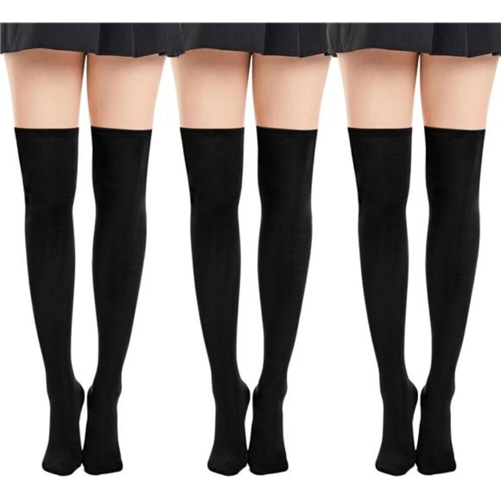 3 Womens Thigh High Socks Cotton Striped Over the Knee Socks Long Knee